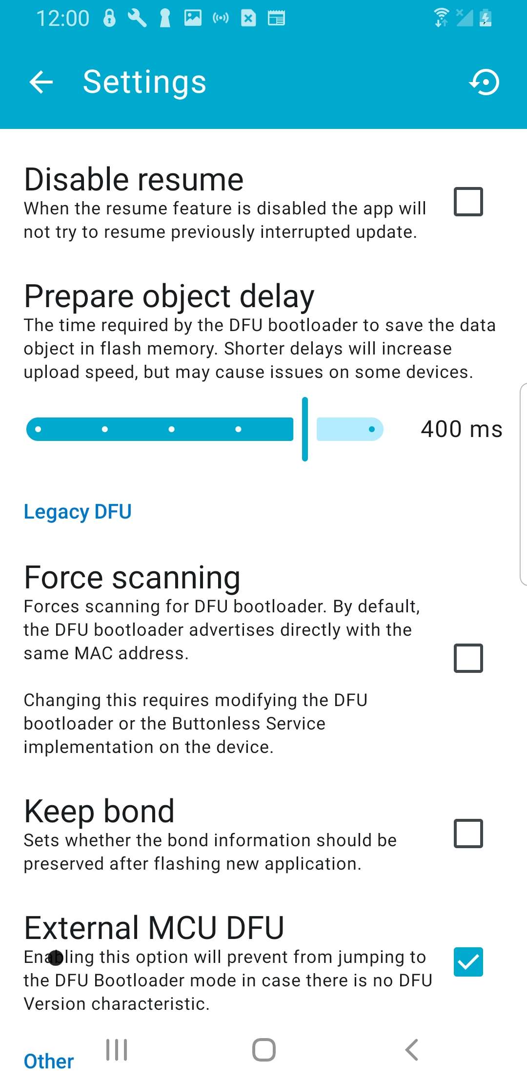 nRF Device Firmware Update Settings, part 2