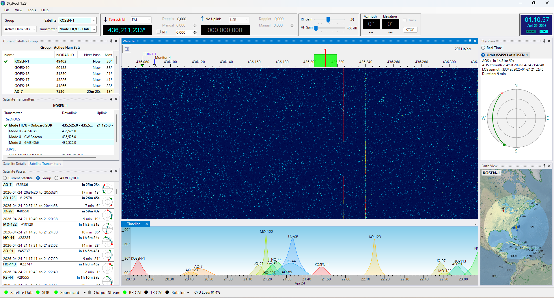 SkyRoof — satellite tracking and SDR receiver with a sky map and waterfall